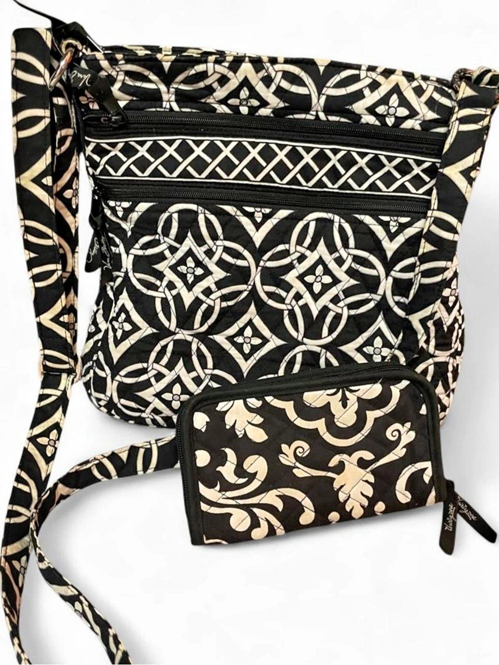 Vera Bradley Crossbody Bag with Matching Wallet in Black & white